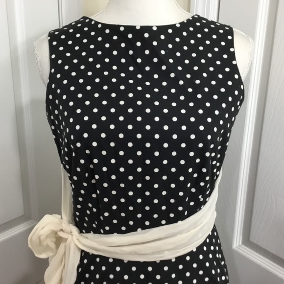 Karen Warren Black Linen Polka Dot Belted Dress - Picture 2 of 10